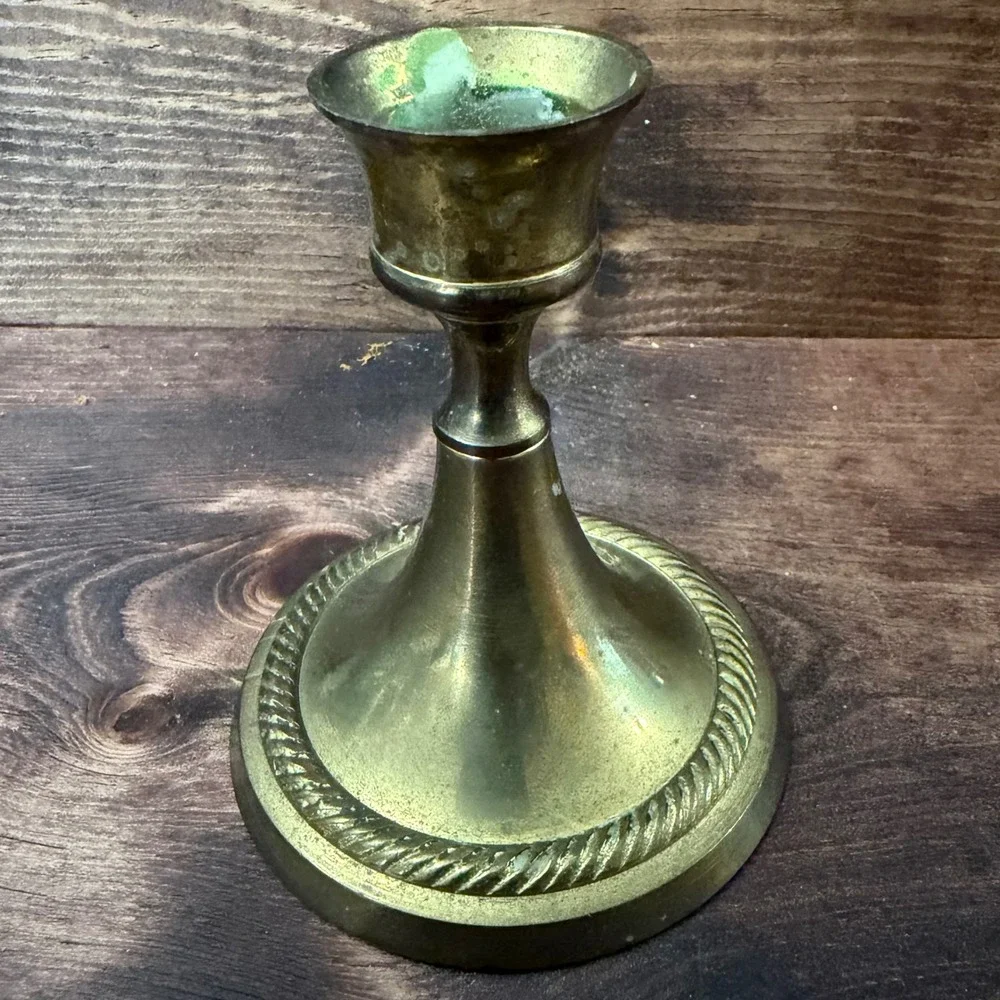 Vintage Solid Brass Taper Candlestick Holder Rope Twist Base READ